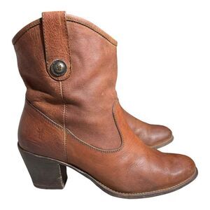 Frye Women's Jackie Button Short Western Ankle Boots Brown Leather Size 9